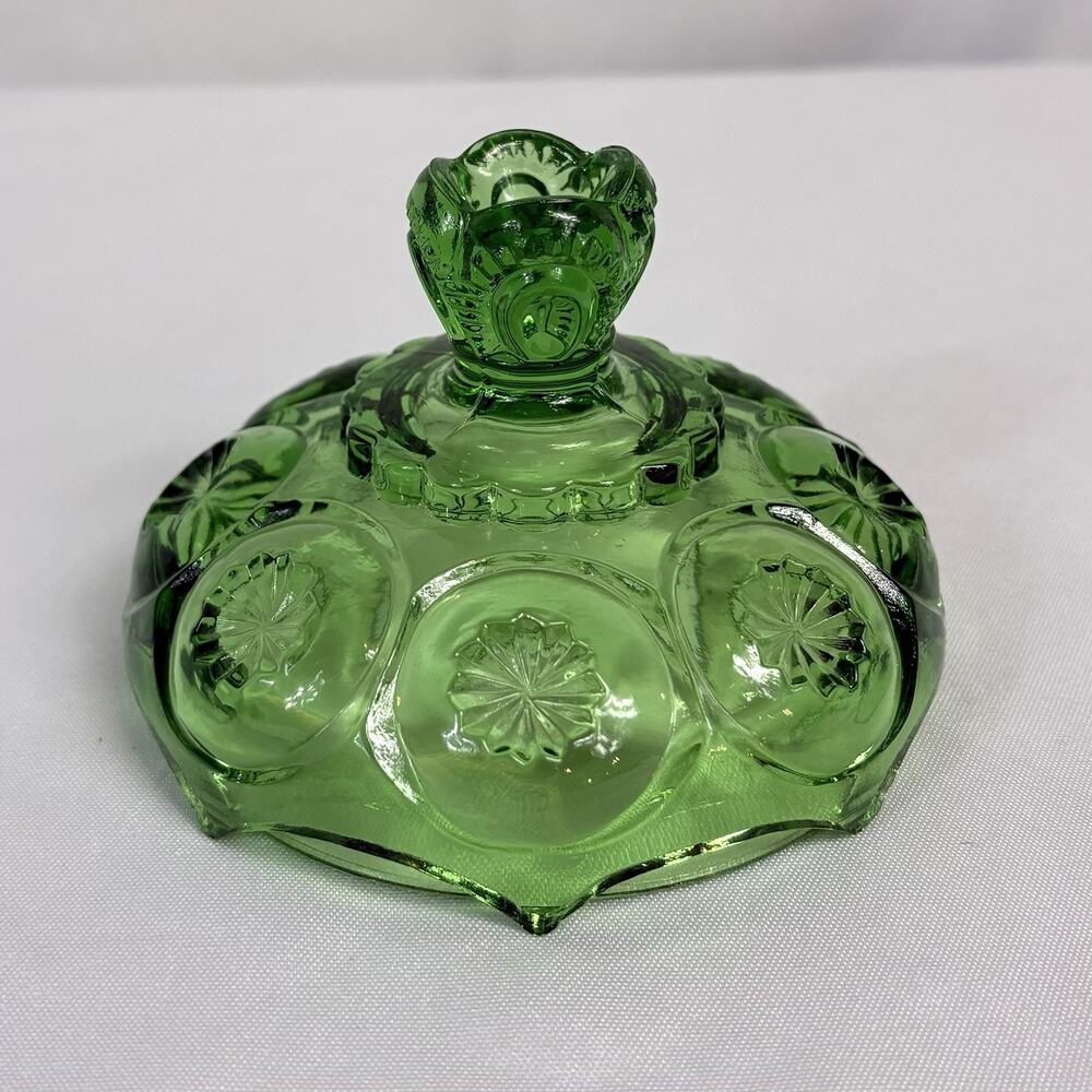 LE Smith Moon and Stars Green Glass Replacement Lid 4” Rim - As Is